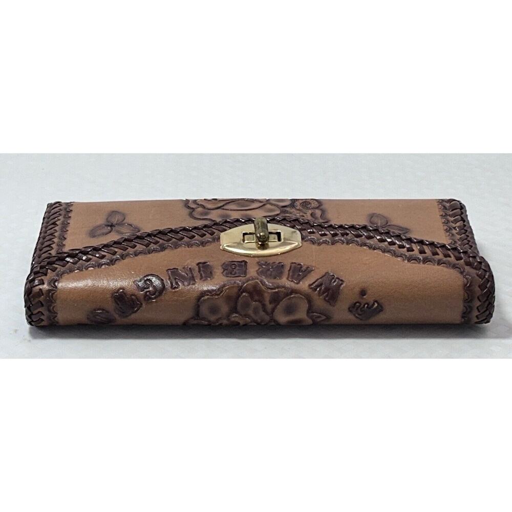 Vintage Crafted Hand Tooled Leather Brown Tan/2 tone Floral Personalized Wallet - Picture 3 of 11